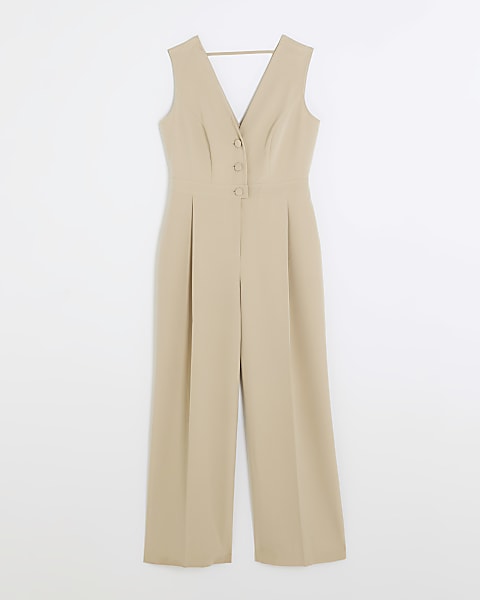 Acclaimed Beige bow blazer jumpsuit